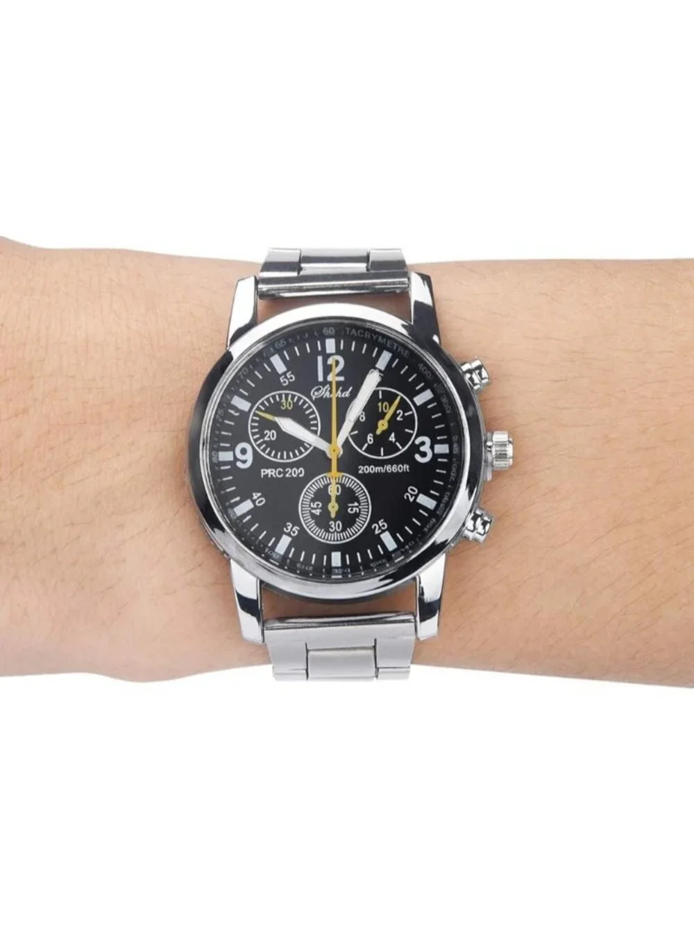 Mens Silver Black Analog Quartz Stainless Steel Casual Classic Round Wrist Watch